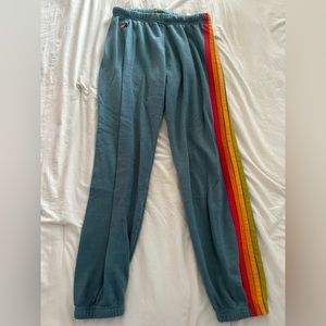 LIKE NEW Turquoise Aviator Nation Sweats with rainbow stripe